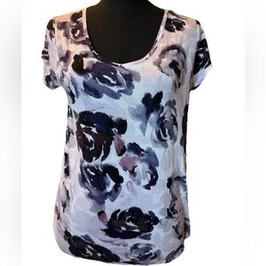 Simply Vera Vera Wang Women's Multicolor Floral Short Sleeve Top,  Size Small